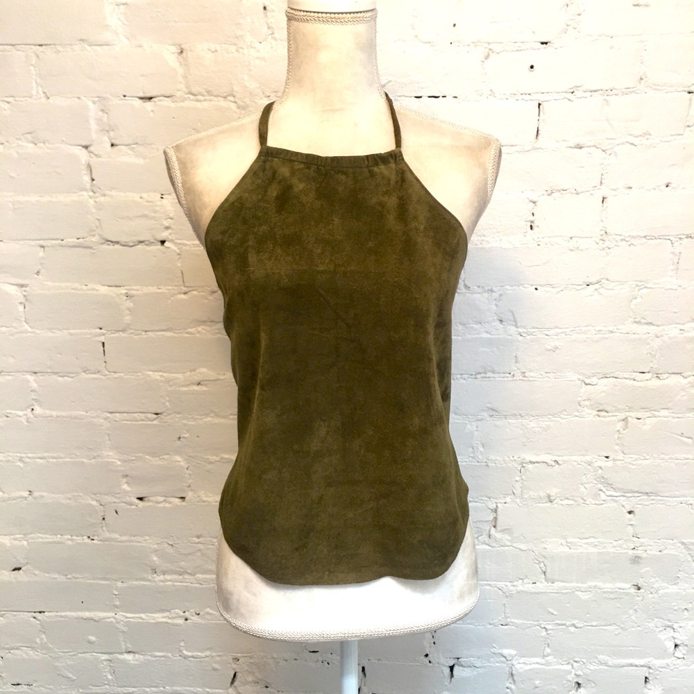 Char Santa Fe suede halter top loden green small boho festival